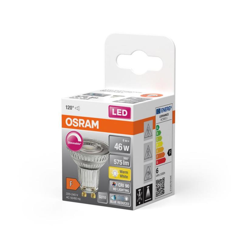Osram GU10 LED Strahler Superstar Plus PAR16 HD LIGHTING 120° dimmbar 2700K 6,7W wie 46W CRI90  - sehr gute Farbwiedergabe